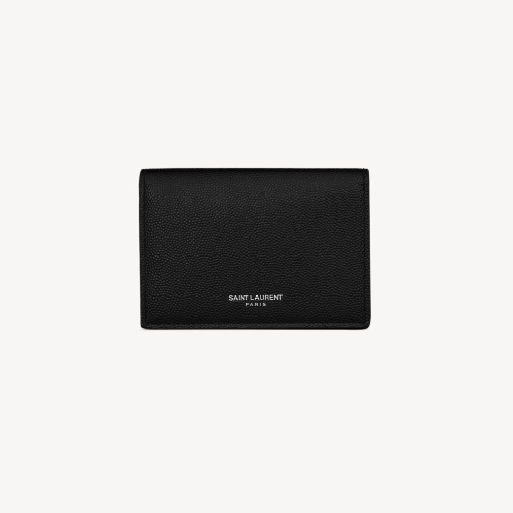 SAINT LAURENT PARIS BUSINESS CARD HOLDER WITH FLAP IN GRAIN DE POUDRE LEATHER
